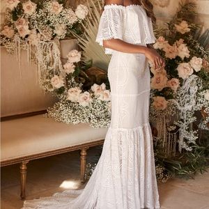 In My Life White Lace Off-the-Shoulder Mermaid Maxi Dress